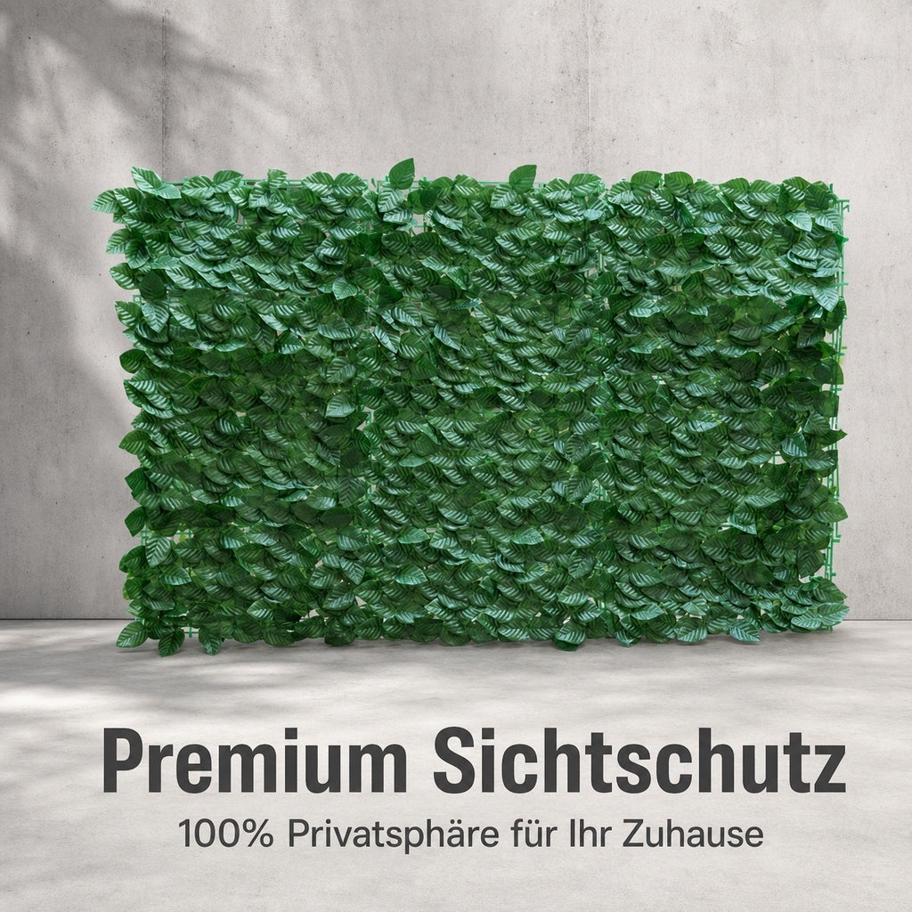 Premium Künstliche Efeu Sichtschutzhecke – 100% Blickdicht & UV-beständig – Wetterfester Laubzaun für Balkon, Terrasse, Garten & Zaun