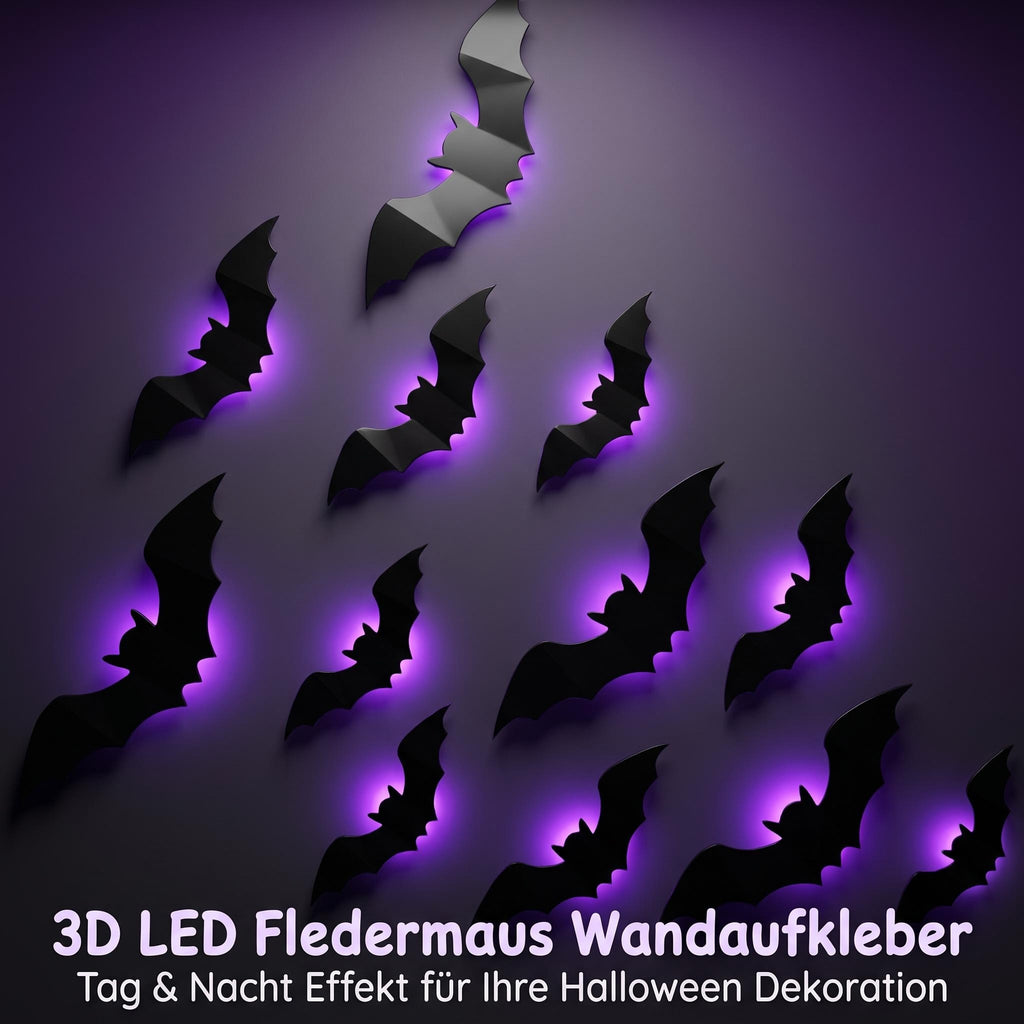 3D LED Fledermaus Wandaufkleber mit Violettem Licht – Halloween Deko für Wand & Party