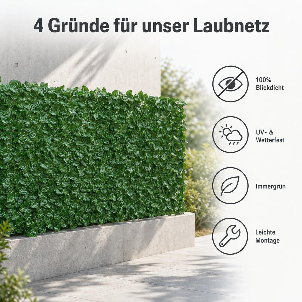 Premium Künstliche Efeu Sichtschutzhecke – 100% Blickdicht & UV-beständig – Wetterfester Laubzaun für Balkon, Terrasse, Garten & Zaun