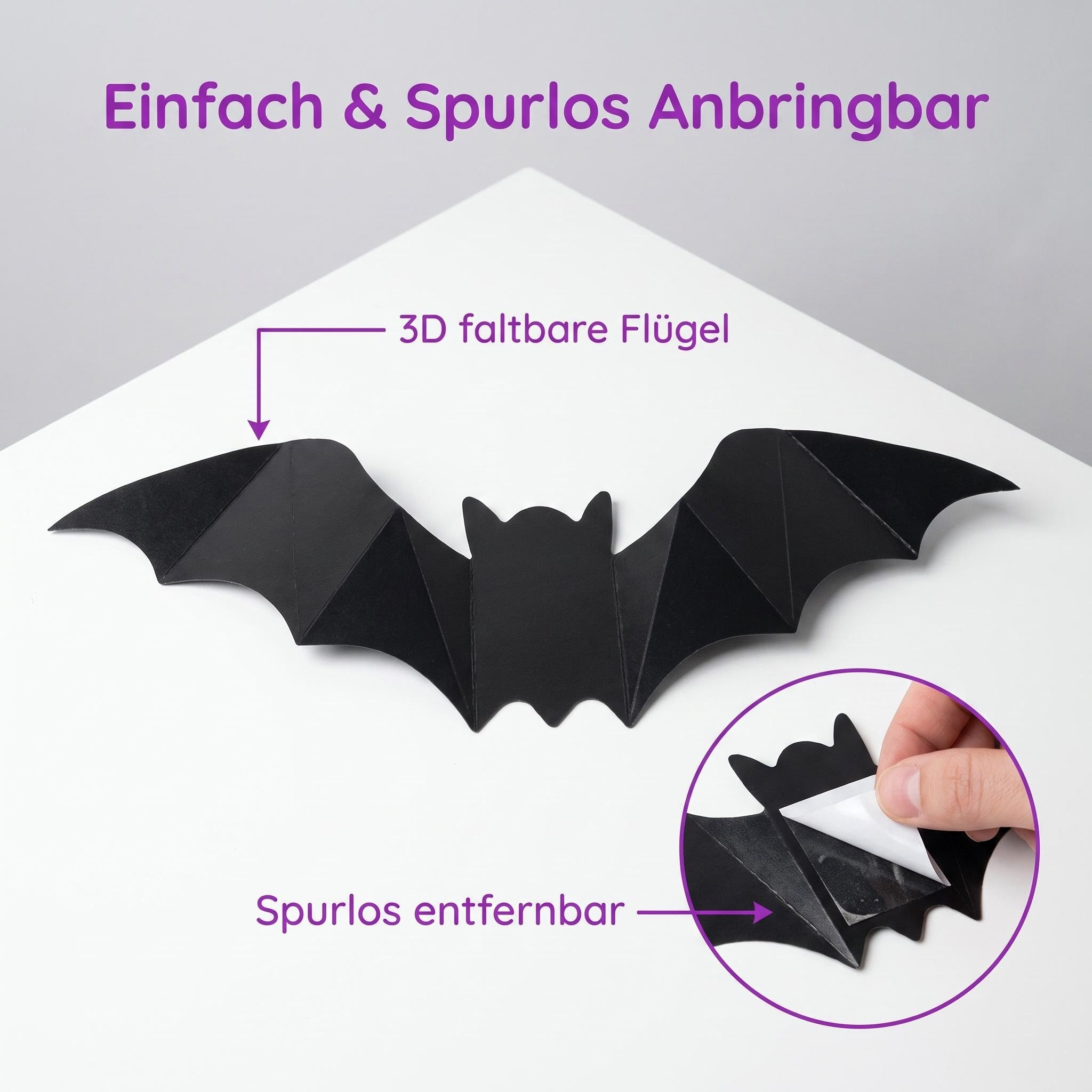 3D LED Fledermaus Wandaufkleber mit Violettem Licht – Halloween Deko für Wand & Party