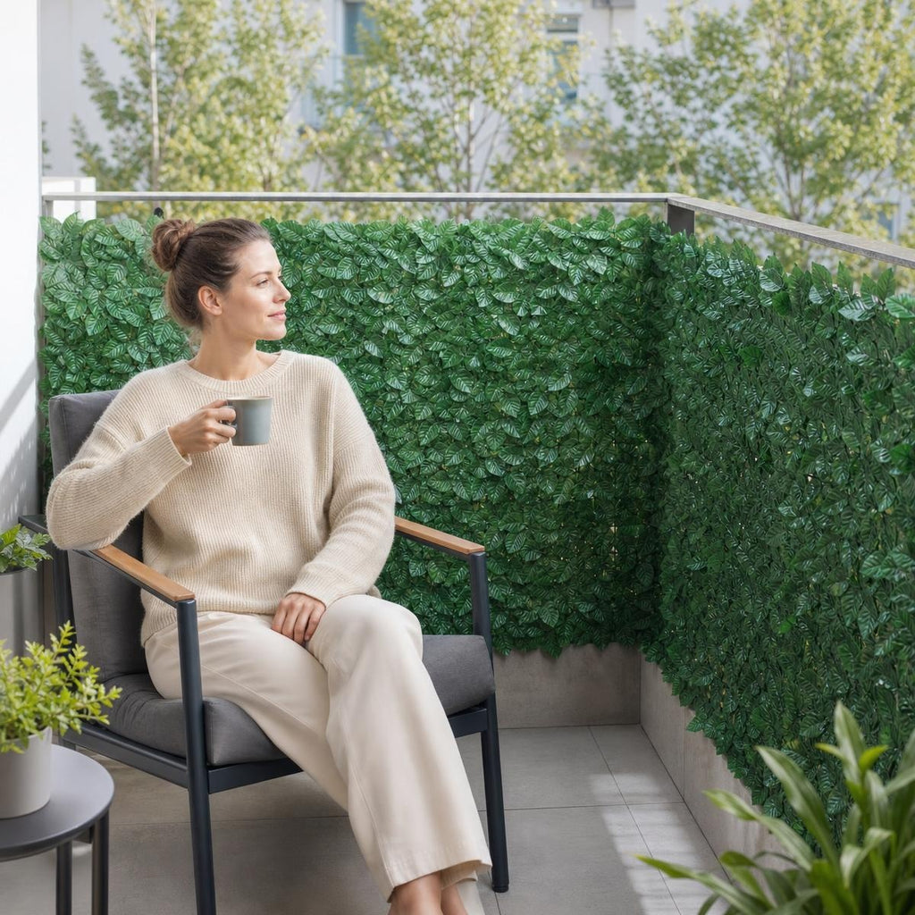 Premium Künstliche Efeu Sichtschutzhecke – 100% Blickdicht & UV-beständig – Wetterfester Laubzaun für Balkon, Terrasse, Garten & Zaun