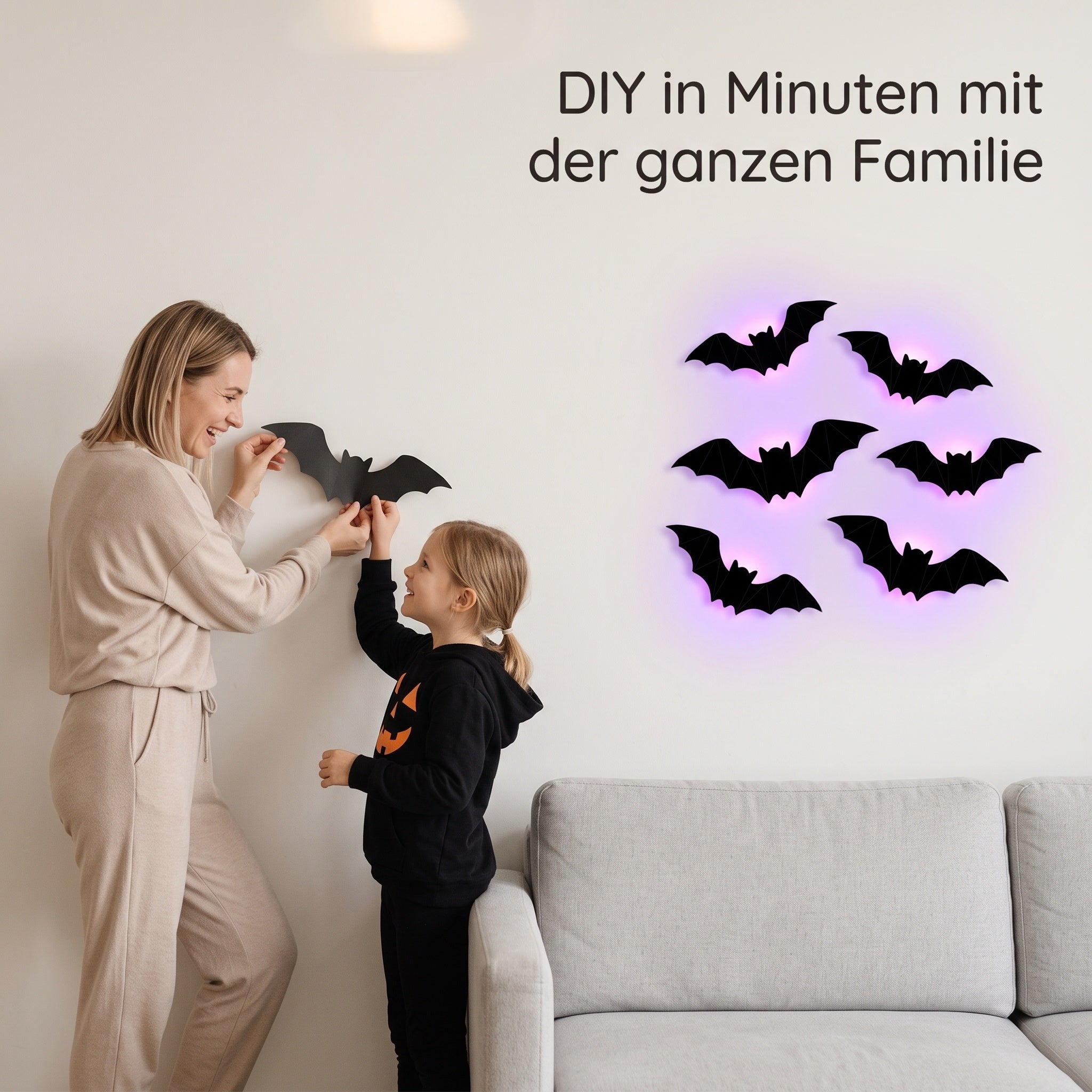 3D LED Fledermaus Wandaufkleber mit Violettem Licht – Halloween Deko für Wand & Party