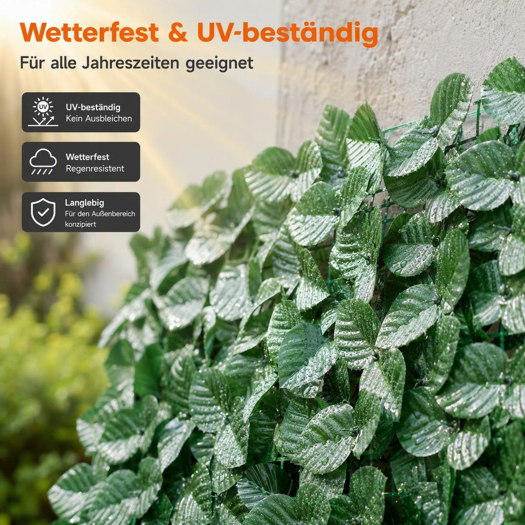 Premium Künstliche Efeu Sichtschutzhecke – 100% Blickdicht & UV-beständig – Wetterfester Laubzaun für Balkon, Terrasse, Garten & Zaun