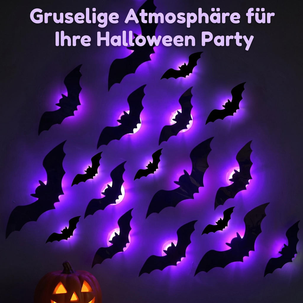 3D LED Fledermaus Wandaufkleber mit Violettem Licht – Halloween Deko für Wand & Party