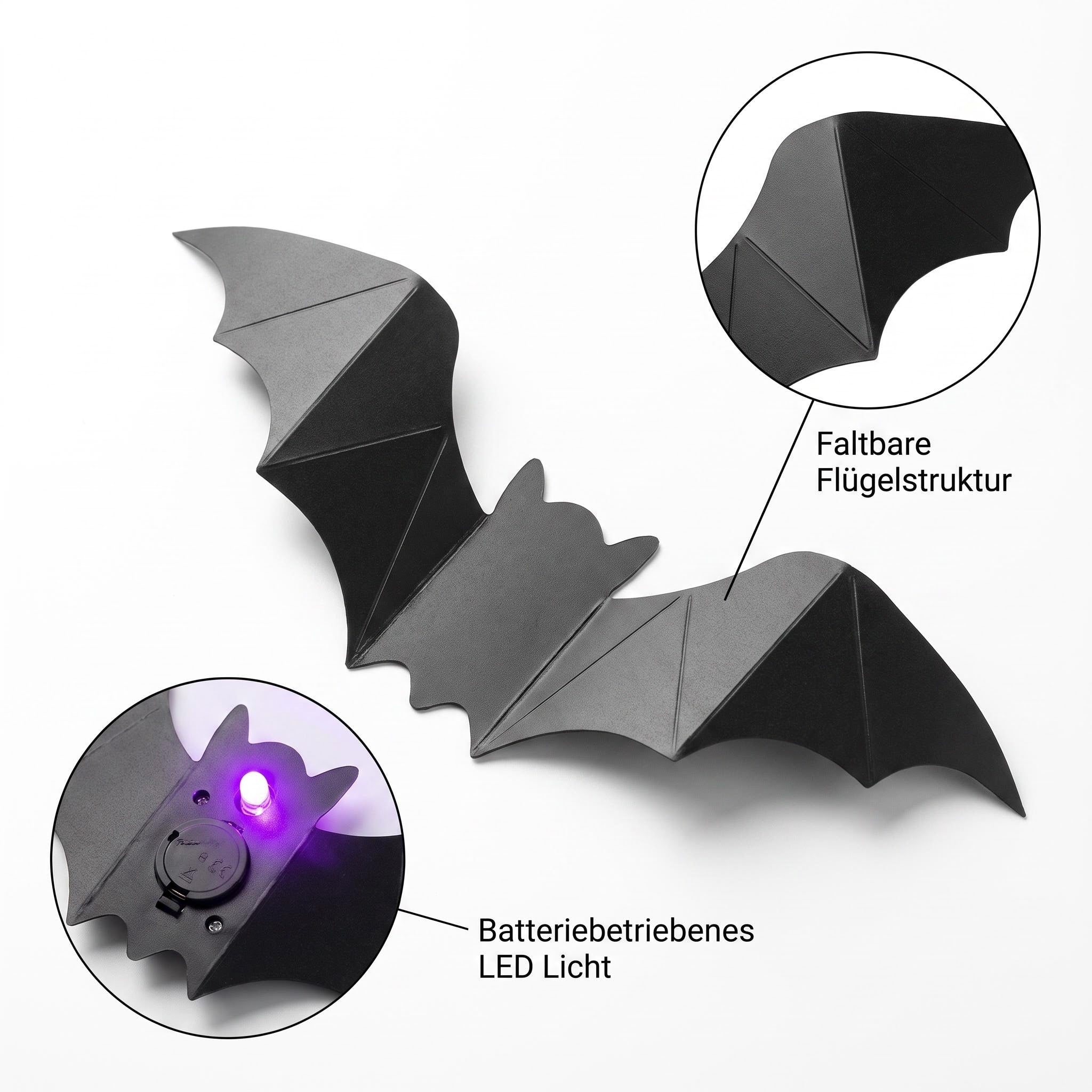 3D LED Fledermaus Wandaufkleber mit Violettem Licht – Halloween Deko für Wand & Party