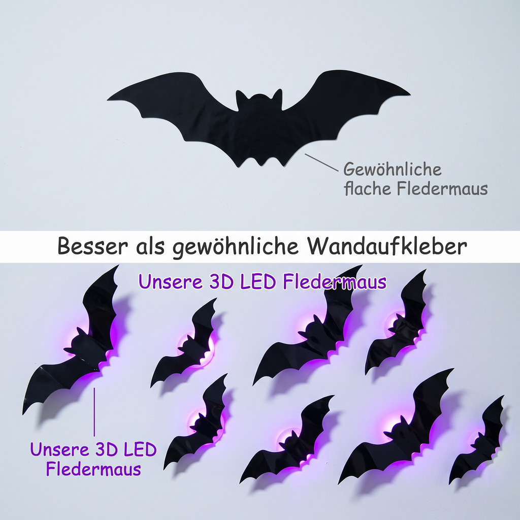 3D LED Fledermaus Wandaufkleber mit Violettem Licht – Halloween Deko für Wand & Party