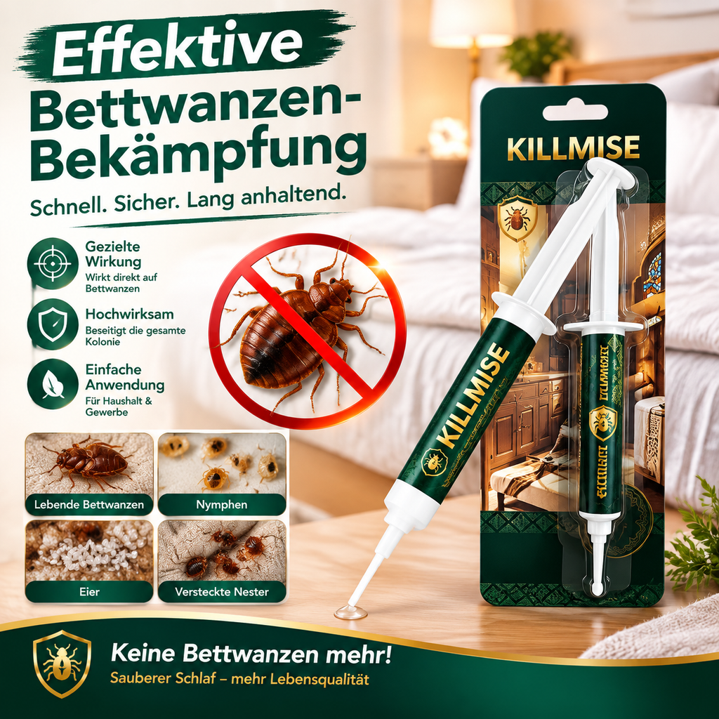 KILLMISE Bettwanzen Gel Köder (10g / 2er Pack) – Hochwirksames Gel gegen Bettwanzen, Ameisen & Ungeziefer, Langzeit-Schutz für Bett, Schlafzimmer & Haushalt