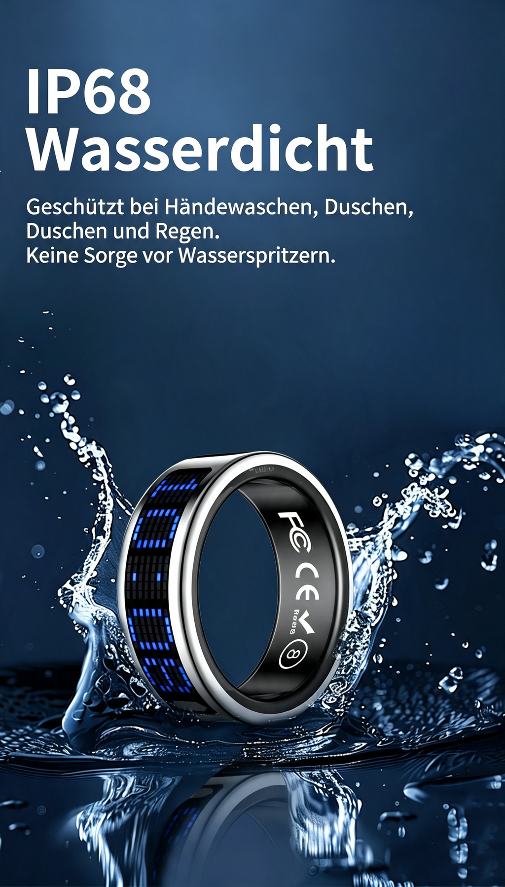 Smart Ring mit LED-Display & Gestensteuerung – IP68 Wasserdichter Fitness Tracker (4-6g) – Herzfrequenz, SpO2, Schlaf- & Schrittzähler, Anrufbenachrichtigung