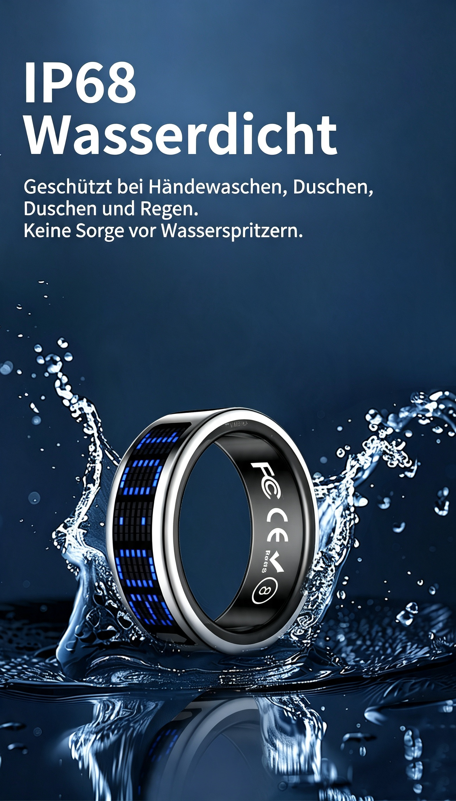 Smart Ring mit LED-Display & Gestensteuerung – IP68 Wasserdichter Fitness Tracker (4-6g) – Herzfrequenz, SpO2, Schlaf- & Schrittzähler, Anrufbenachrichtigung