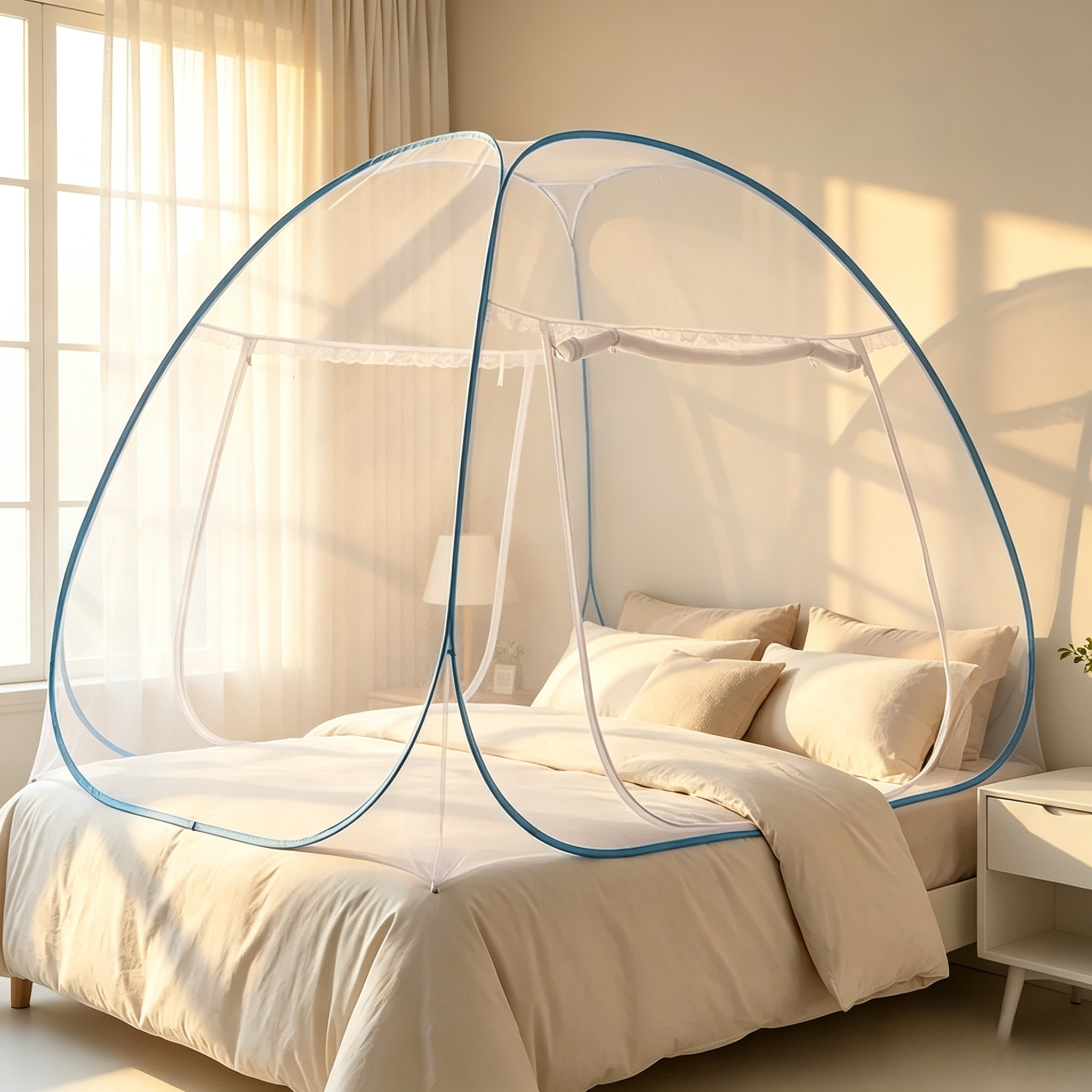 Pop-Up Mückennetz für Bett – Freistehendes Fliegengitter Bettzelt ohne Bohren für Doppelbett & Einzelbett