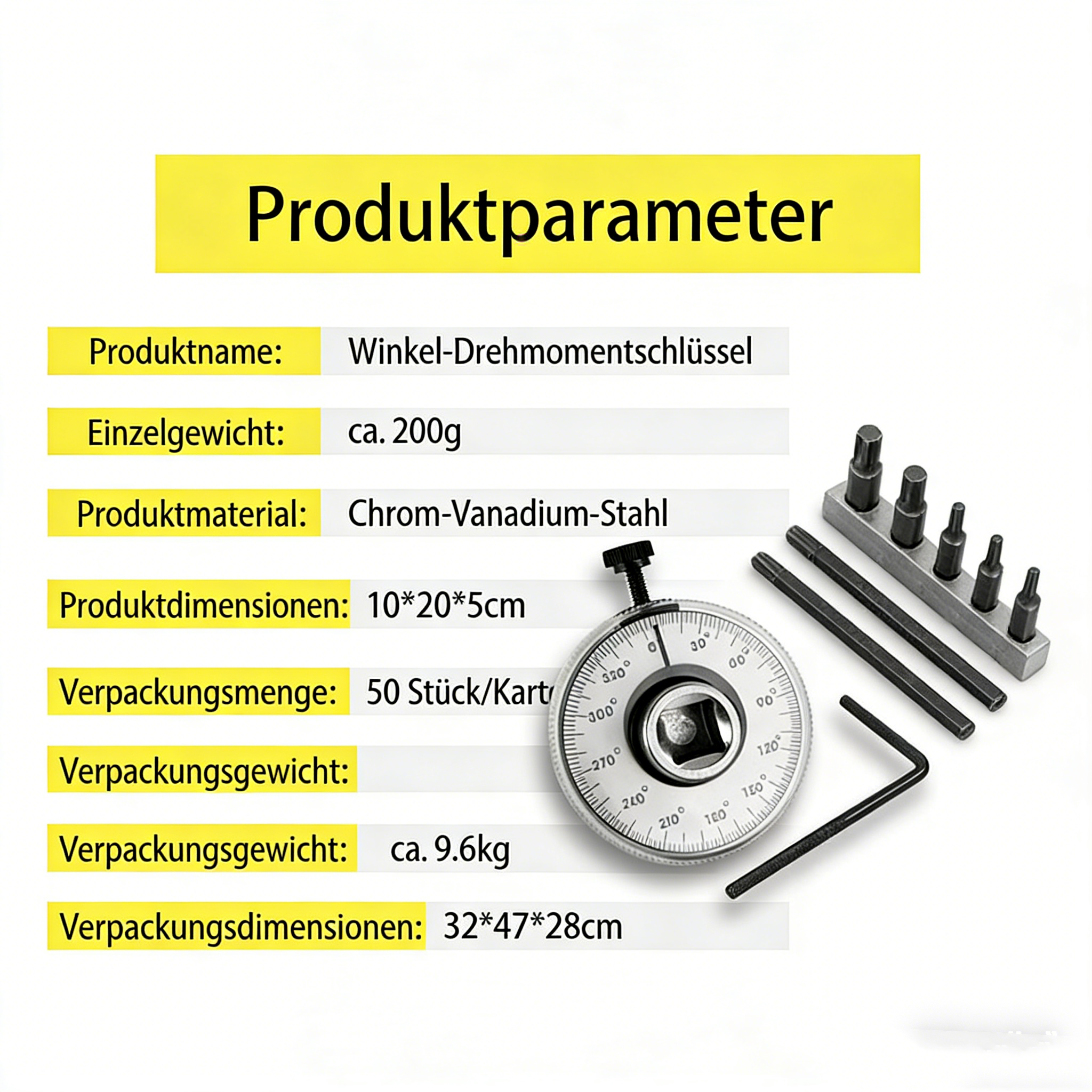1/2 Zoll Drehwinkelmessgerät für Drehmomentschlüssel – Präziser Torquewinkel-Anzeiger mit Gradskala – Einstellbarer Winkelgradmesser für KFZ-Motorreparatur – 360 Grad Skala
