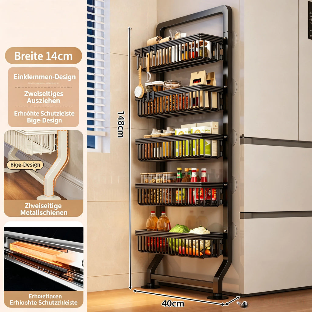 Ultra Schmales Nischenregal (Breite ab 9-14cm) – Platzsparendes Lückenregal für Kühlschrank, Hinter die Tür, Küche & Bad