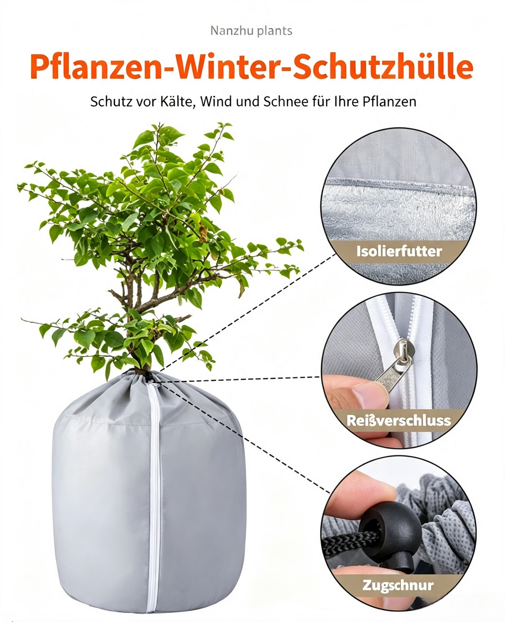 2-in-1 Pflanzen Winterschutzhülle mit Reißverschluss & Kordelzug – Frostschutz für Kübelpflanzen, Sträucher & Bäumchen