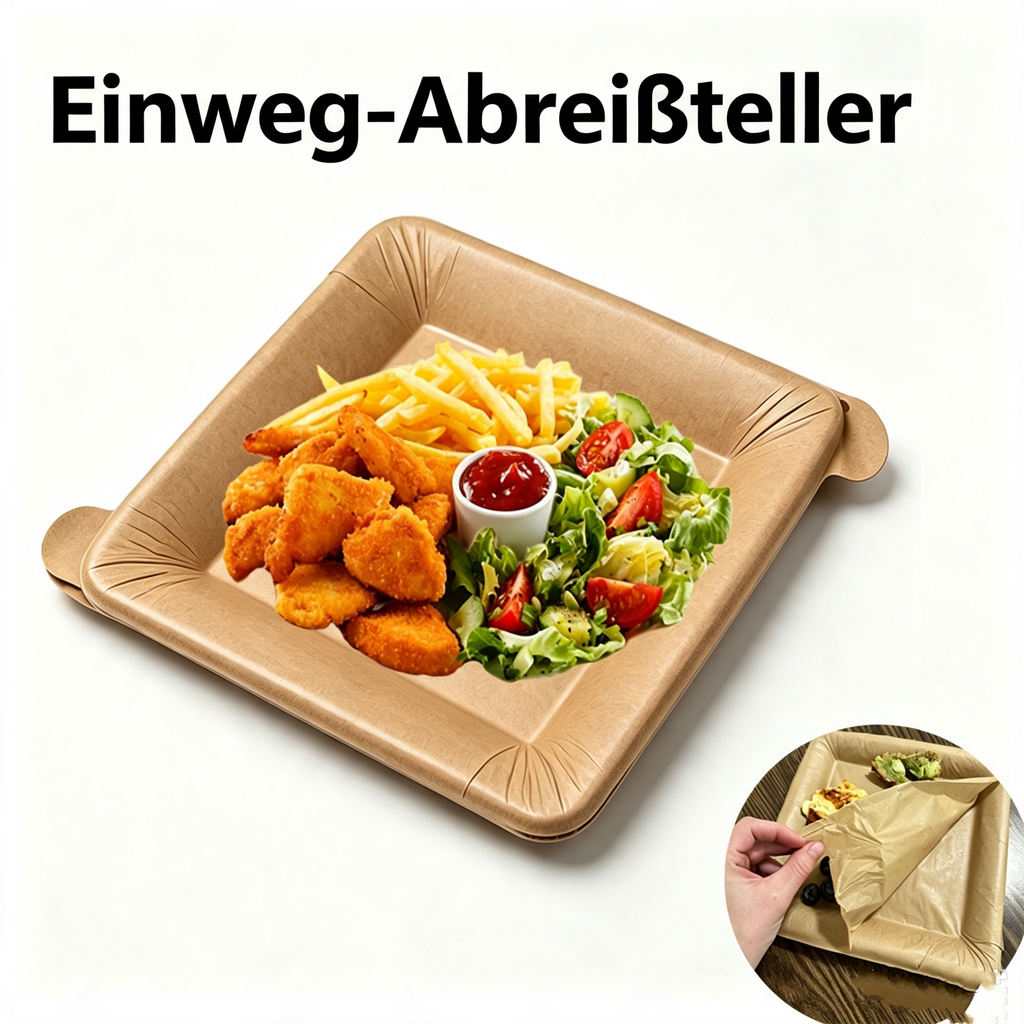 Mehrschichtige Einweg-Abreißteller aus Kraftpapier – Fettbeständig & Wasserabweisend – Abziehbare Papierteller für Party, BBQ, Picknick & Fast Food – Praktisches Einweggeschirr
