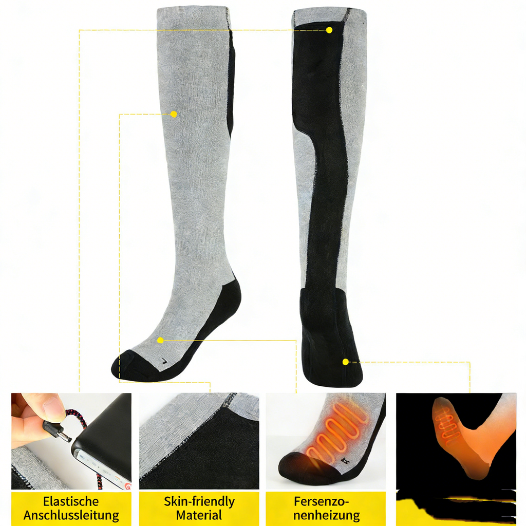 Winter Smart Heizsocken – USB Aufladbare Skisocken mit 3 Temperaturstufen, Outdoor Thermo Socken M-XL