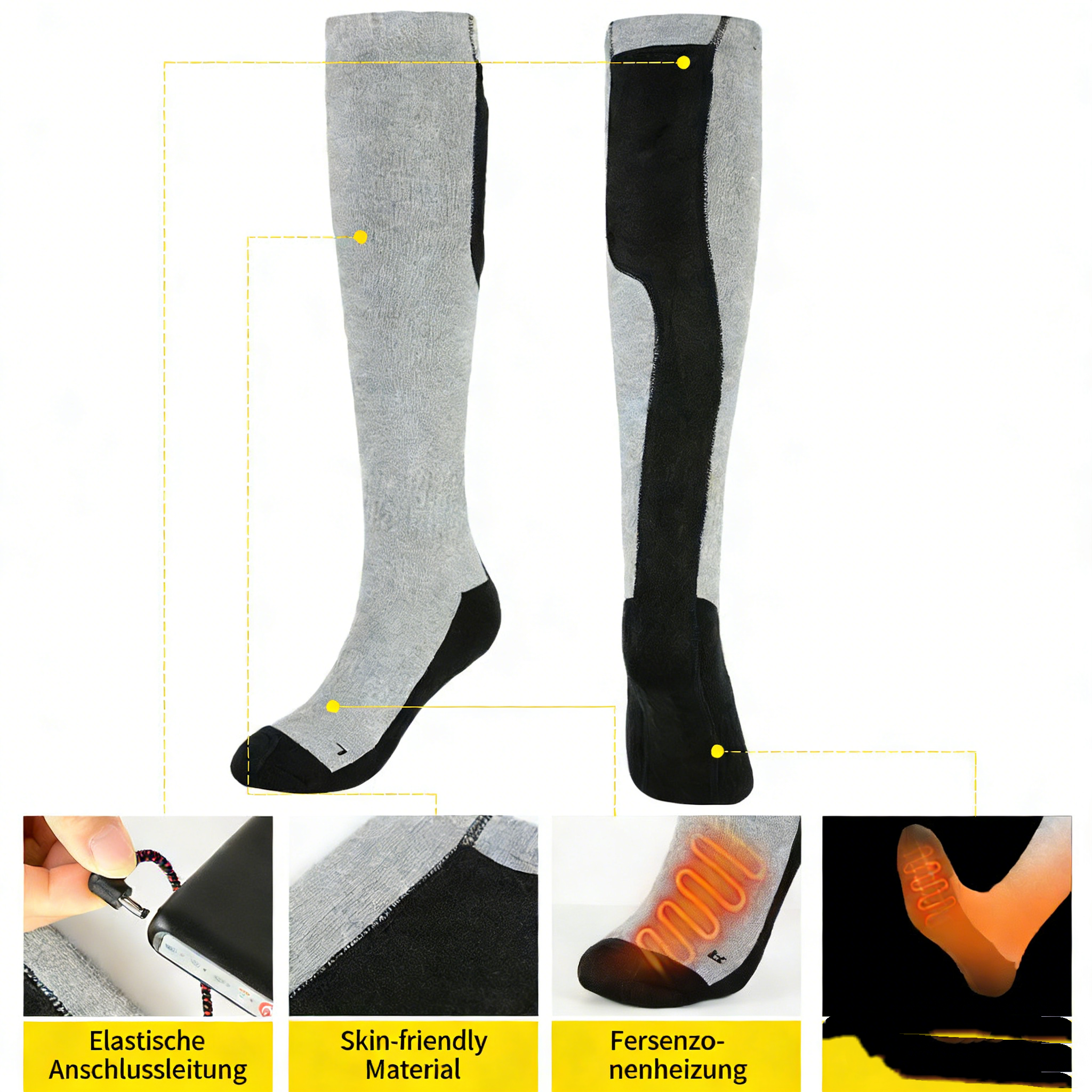 Winter Smart Heizsocken – USB Aufladbare Skisocken mit 3 Temperaturstufen, Outdoor Thermo Socken M-XL