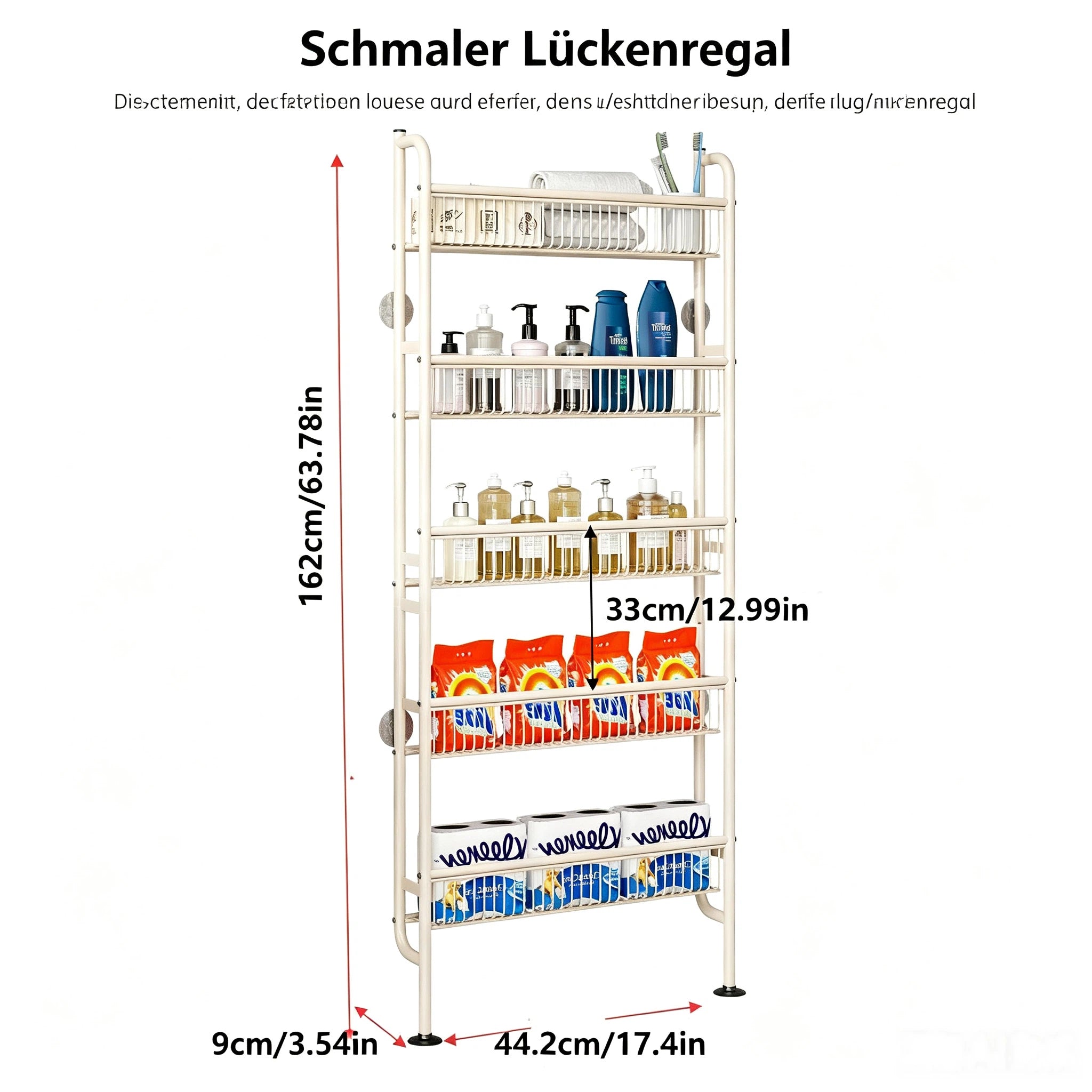 Ultra Schmales Nischenregal (Breite ab 9-14cm) – Platzsparendes Lückenregal für Kühlschrank, Hinter die Tür, Küche & Bad