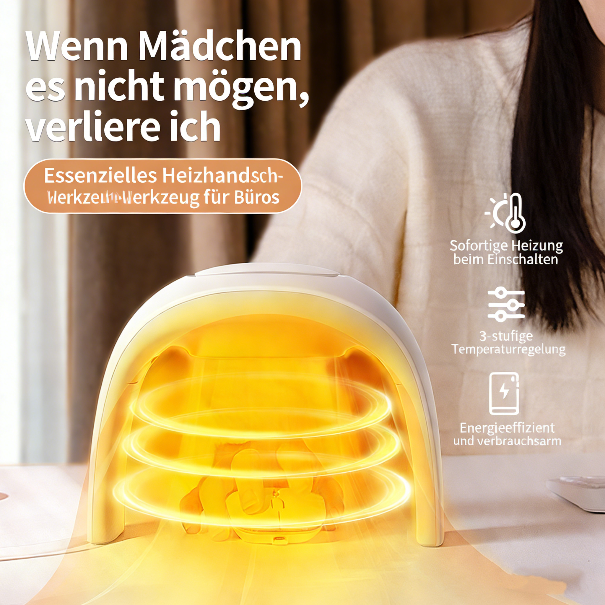 Faltbarer Mini Heizlüfter für Schreibtisch – Tragbare elektrische Zusatzheizung – Leise Tischheizung für Büro & Home Office – Warmluftgebläse für Hände & Maus