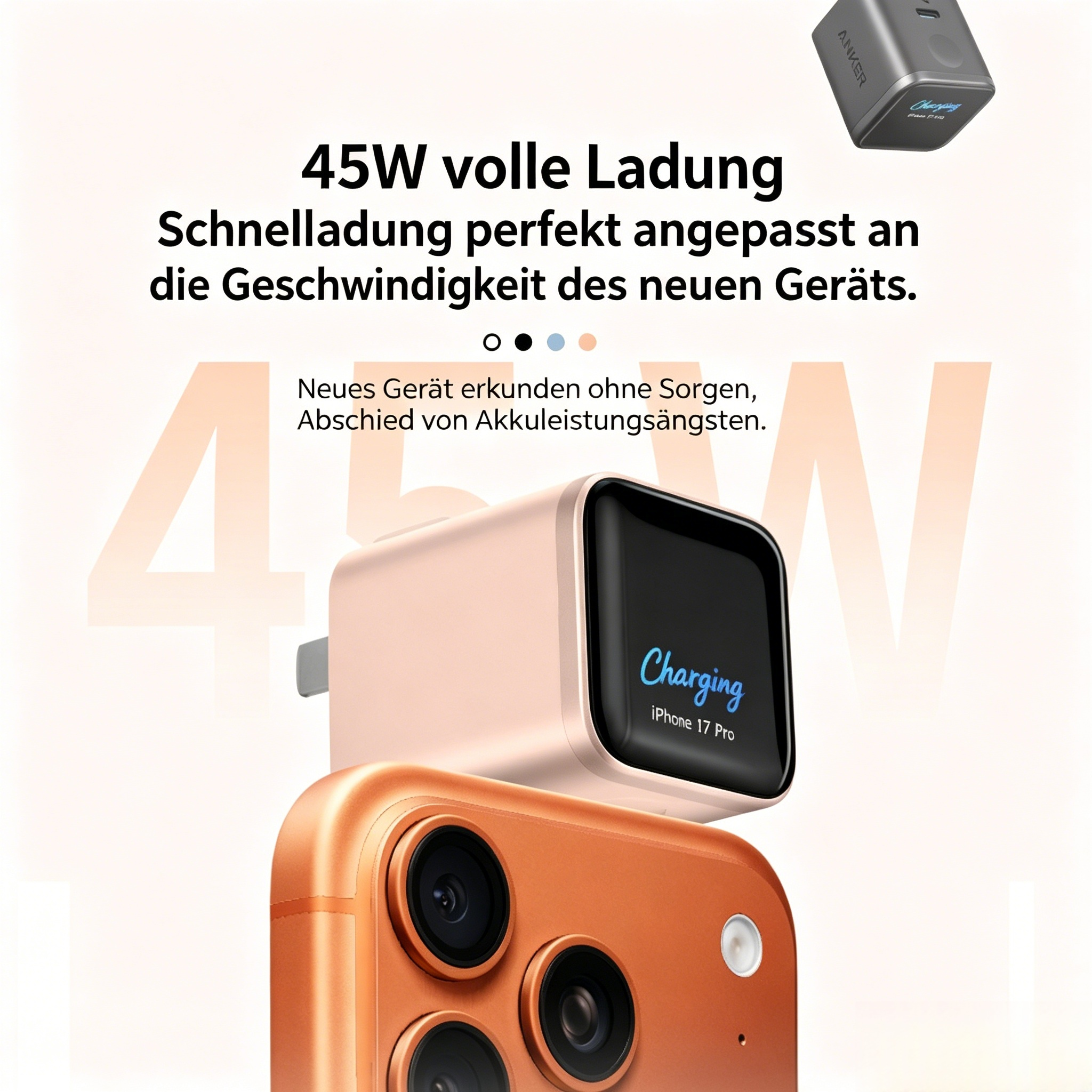 ANKER 45W USB-C Smart-Ladegerät: Schnellladegerät mit 20% Akkuschutz für iPhone 17 Pro