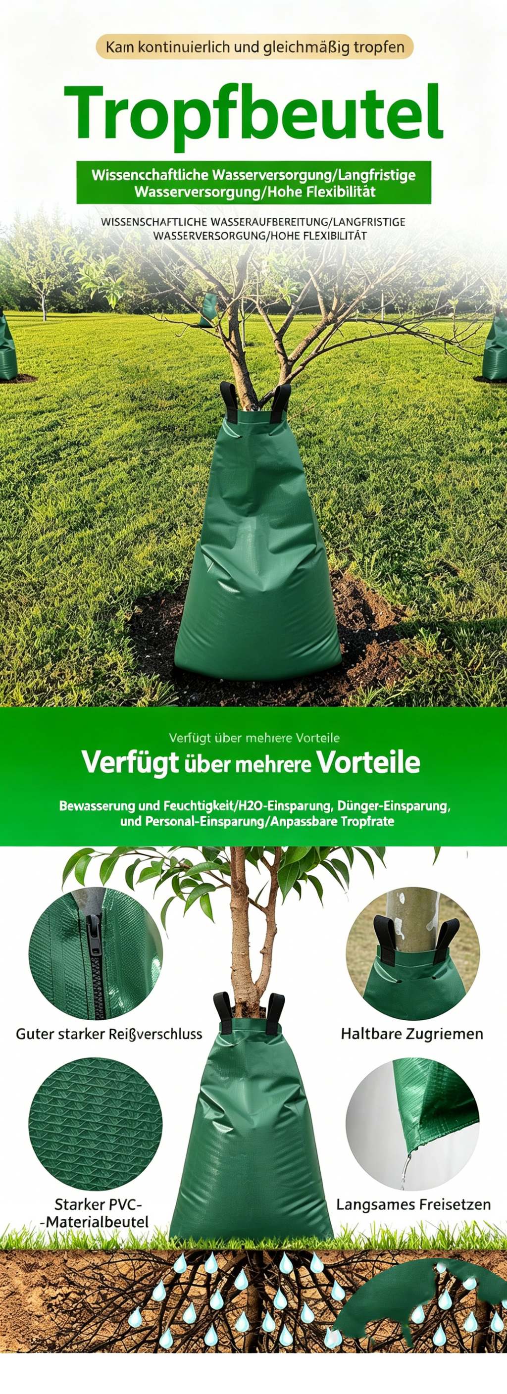 Baumbewässerungssack 75L (20 Gallonen): Reißverschluss Bewässerungsbeutel für effiziente Tröpfchenbewässerung
