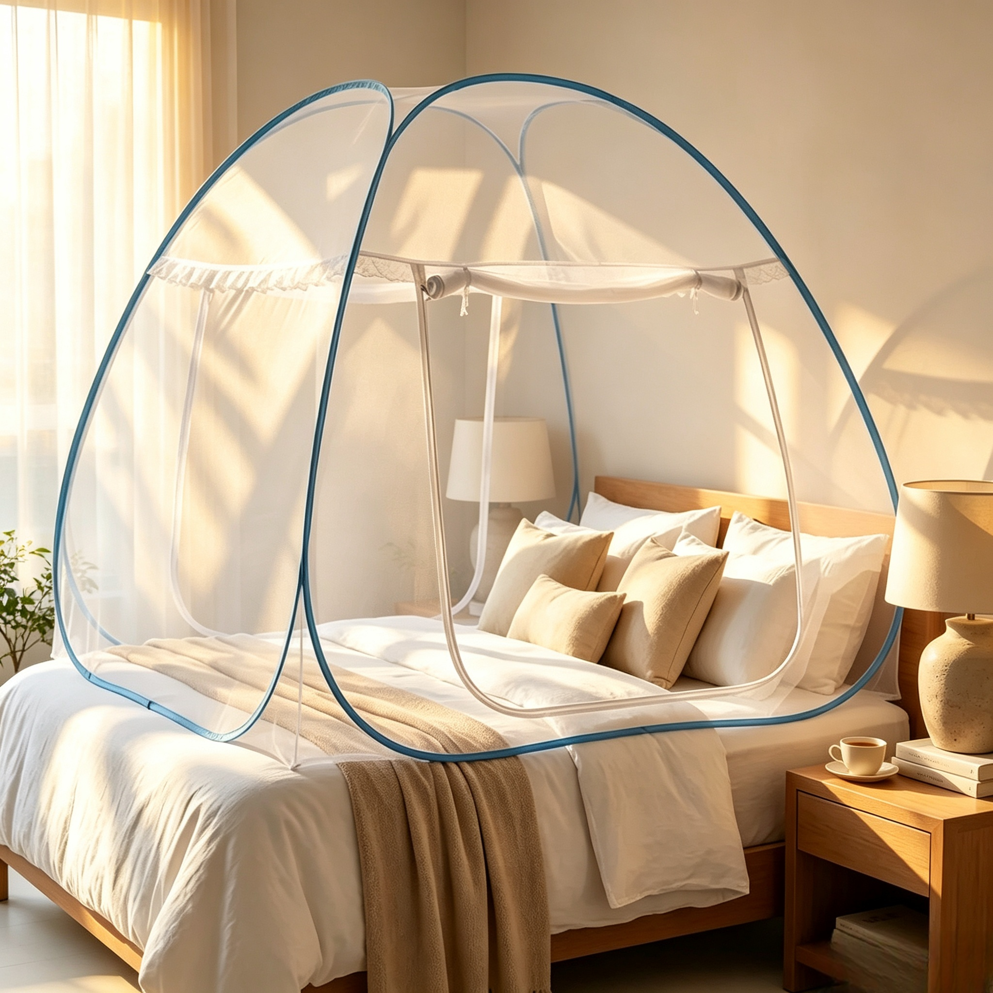 Pop-Up Mückennetz für Bett – Freistehendes Fliegengitter Bettzelt ohne Bohren für Doppelbett & Einzelbett