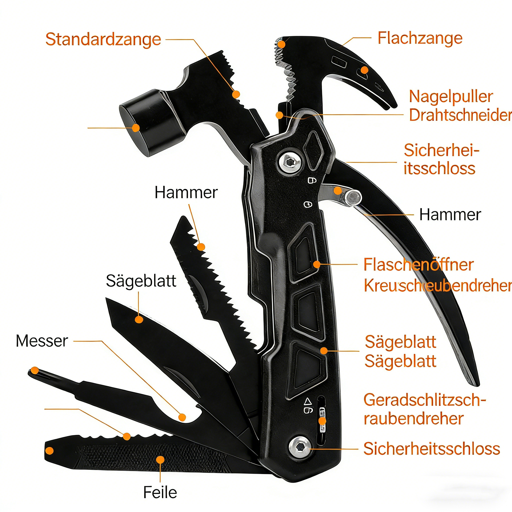 12-in-1 Multifunktionshammer für Camping & Outdoor – Robuster Klauenhammer mit Axt & Drahtschneider – Kompakter Zelthammer für Heringe – Survival Gear für Wandern