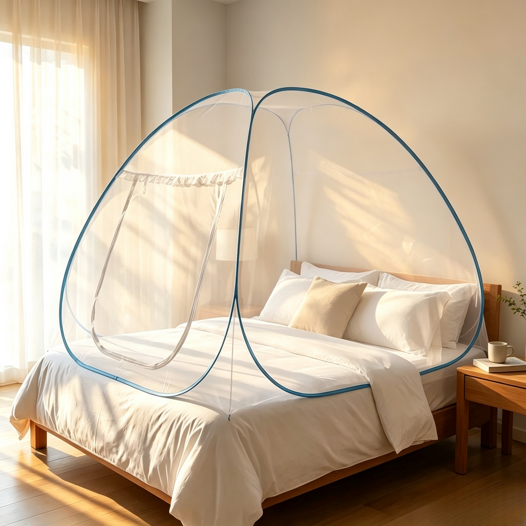 Pop-Up Mückennetz für Bett – Freistehendes Fliegengitter Bettzelt ohne Bohren für Doppelbett & Einzelbett