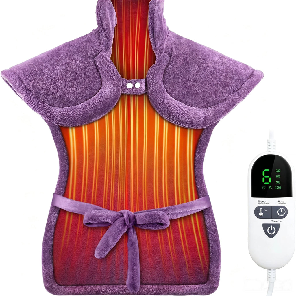 Elektrische Heiz-Schulterauflage für Nacken, Rücken & Taille – Schulterheizkissen aus weichem Flanell mit 9 Heizstufen, 4 Timer-Einstellungen & Verstellbarem Gürtel