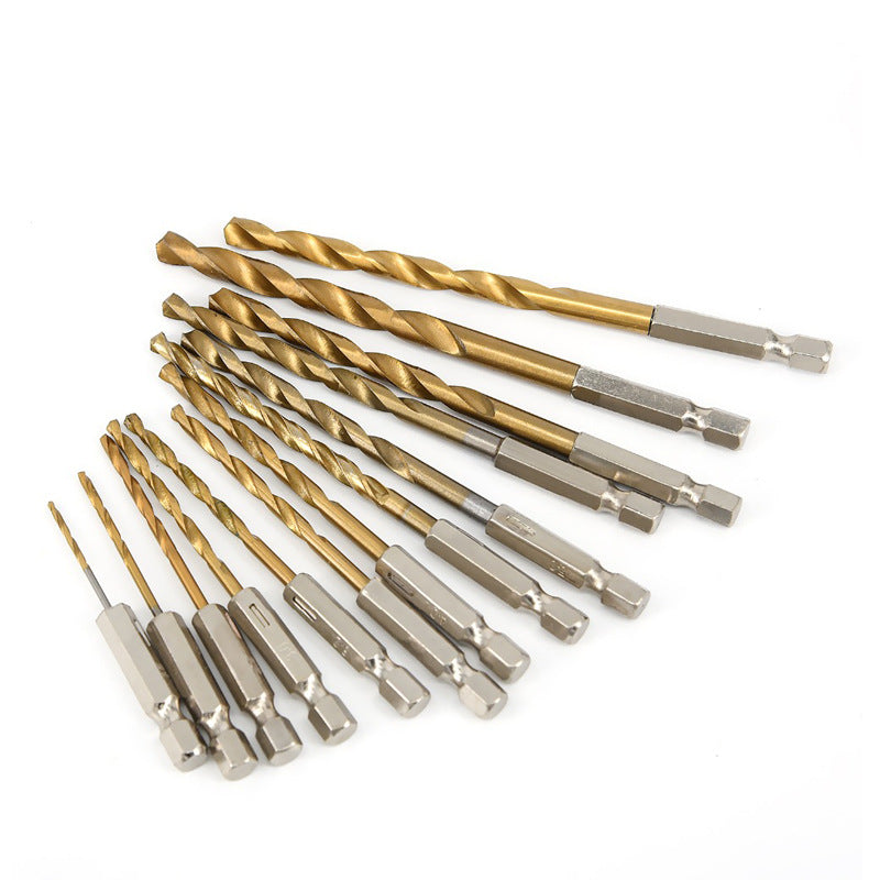 13-tlg. HSS Spiralbohrer Set – Titanbeschichtete Bohrer mit 1/4" Sechskantschaft – Schnellarbeitsstahl für Holz, Kunststoff & Metall – Universal Bohrer-Sortiment für Akkuschrauber
