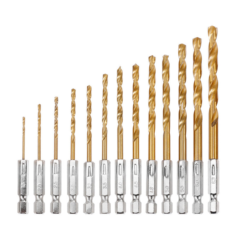 13-tlg. HSS Spiralbohrer Set – Titanbeschichtete Bohrer mit 1/4" Sechskantschaft – Schnellarbeitsstahl für Holz, Kunststoff & Metall – Universal Bohrer-Sortiment für Akkuschrauber