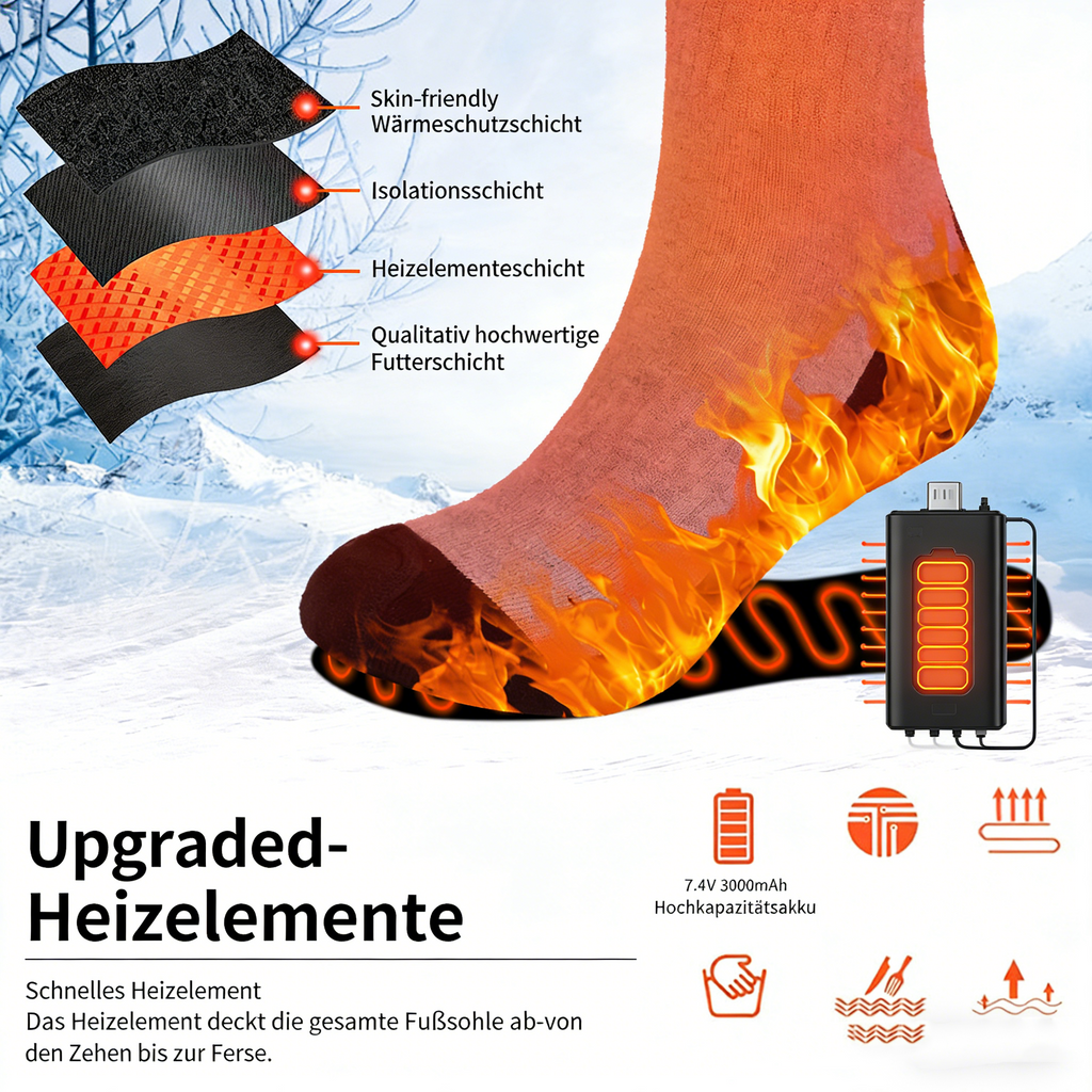 Winter Smart Heizsocken – USB Aufladbare Skisocken mit 3 Temperaturstufen, Outdoor Thermo Socken M-XL