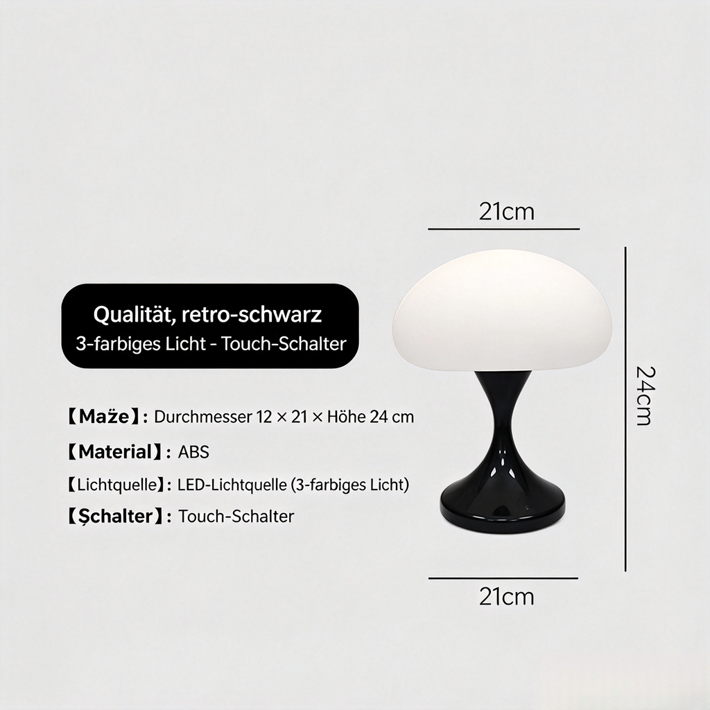 Retro LED Pilz Tischlampe mit Touch-Schalter – Modernes Nachtlicht mit 3-farbigem Licht, Stilvolle Nachttischlampe aus ABS für Schlafzimmer & Wohnzimmer