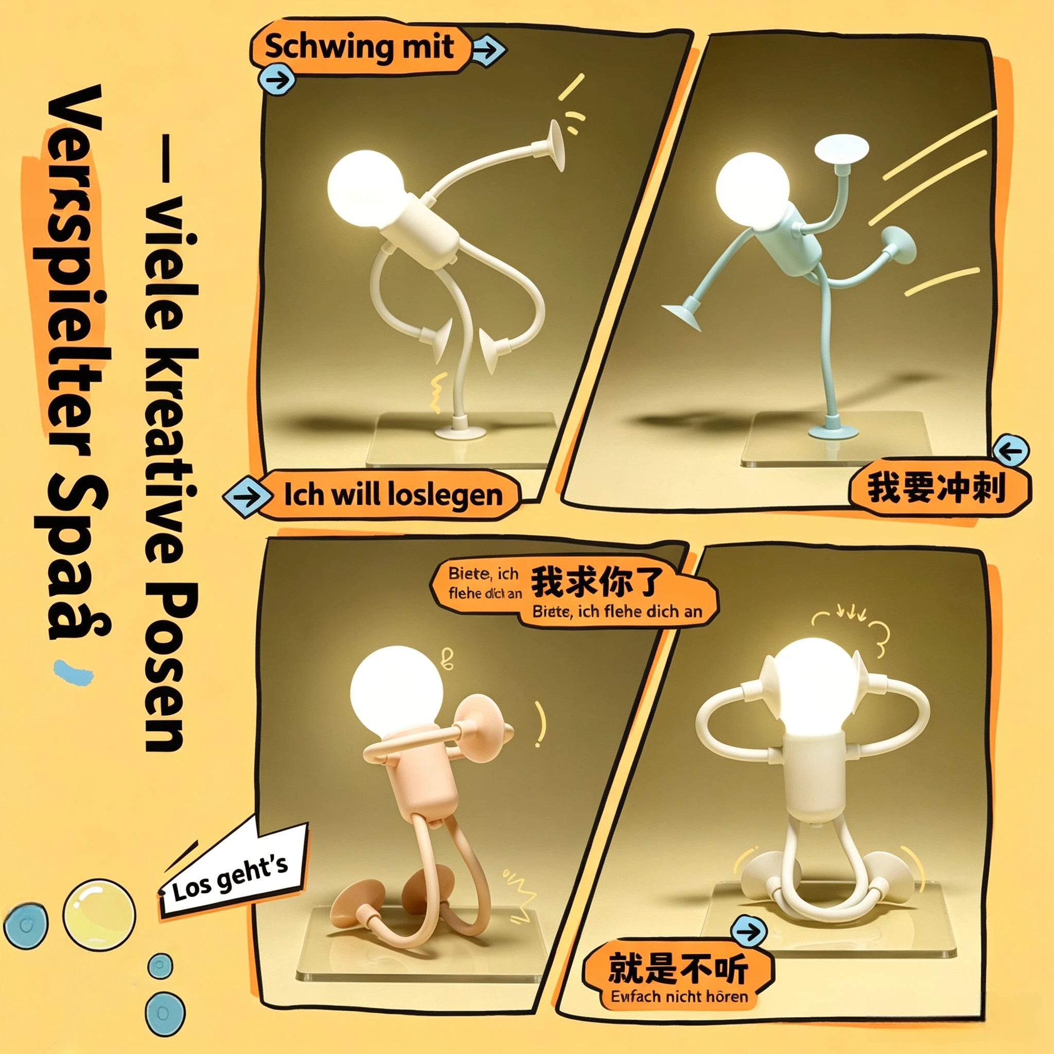 Kreative Mini LED Tischlampe mit Saugnäpfen – Biegbare Nachtlampe für Kinder, Lustiges DIY Nachtlicht für Schreibtisch, Kinderzimmer & Deko