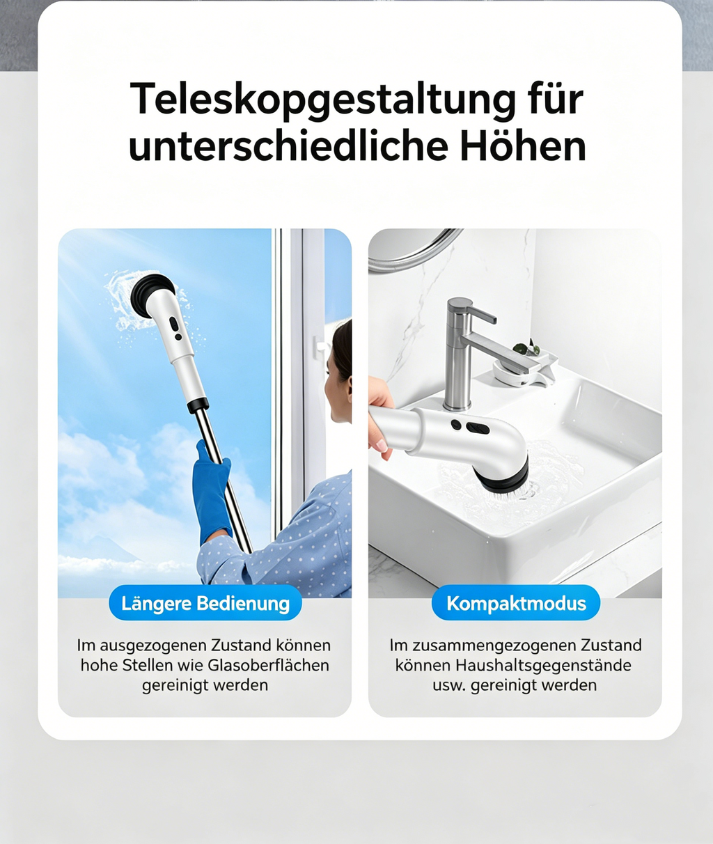 Elektrische Reinigungsbürste kabellos: Multifunktionale Akku-Putzbürste für Bad, Küche und Fliesen