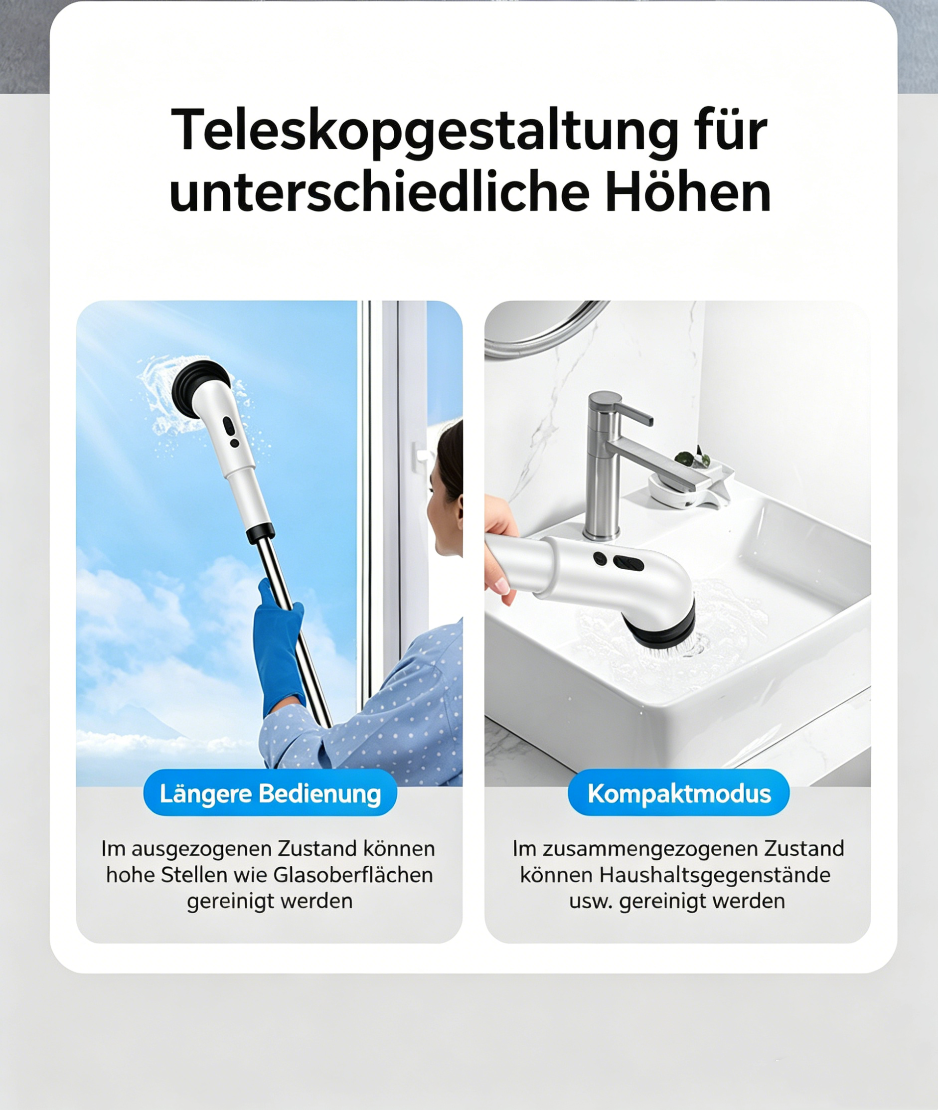 Elektrische Reinigungsbürste kabellos: Multifunktionale Akku-Putzbürste für Bad, Küche und Fliesen