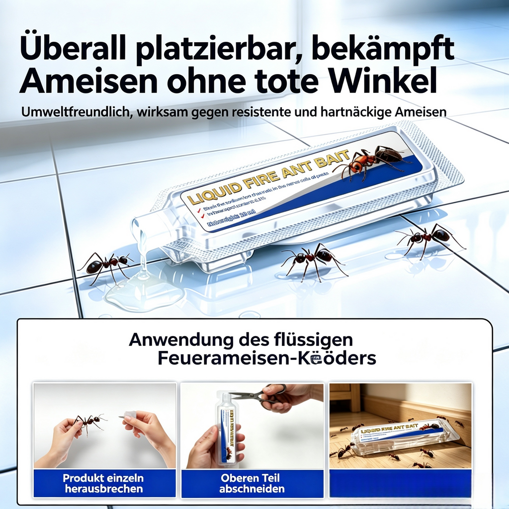 2-teiliges Set Feuerameisen-Köder Flüssig (4x10ml) – Effektives Ameisengift mit Indoxacarb (0,1%), Flüssiger Köder gegen Feuerameisen & hartnäckige Ameisen für Innen & Außen