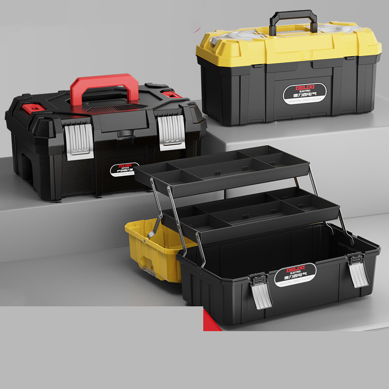 14" Profi Werkzeugkoffer leer – Mehrschichtiges Design für Ordnung – Robuster Kunststoff-Organizer für Elektriker & DIY