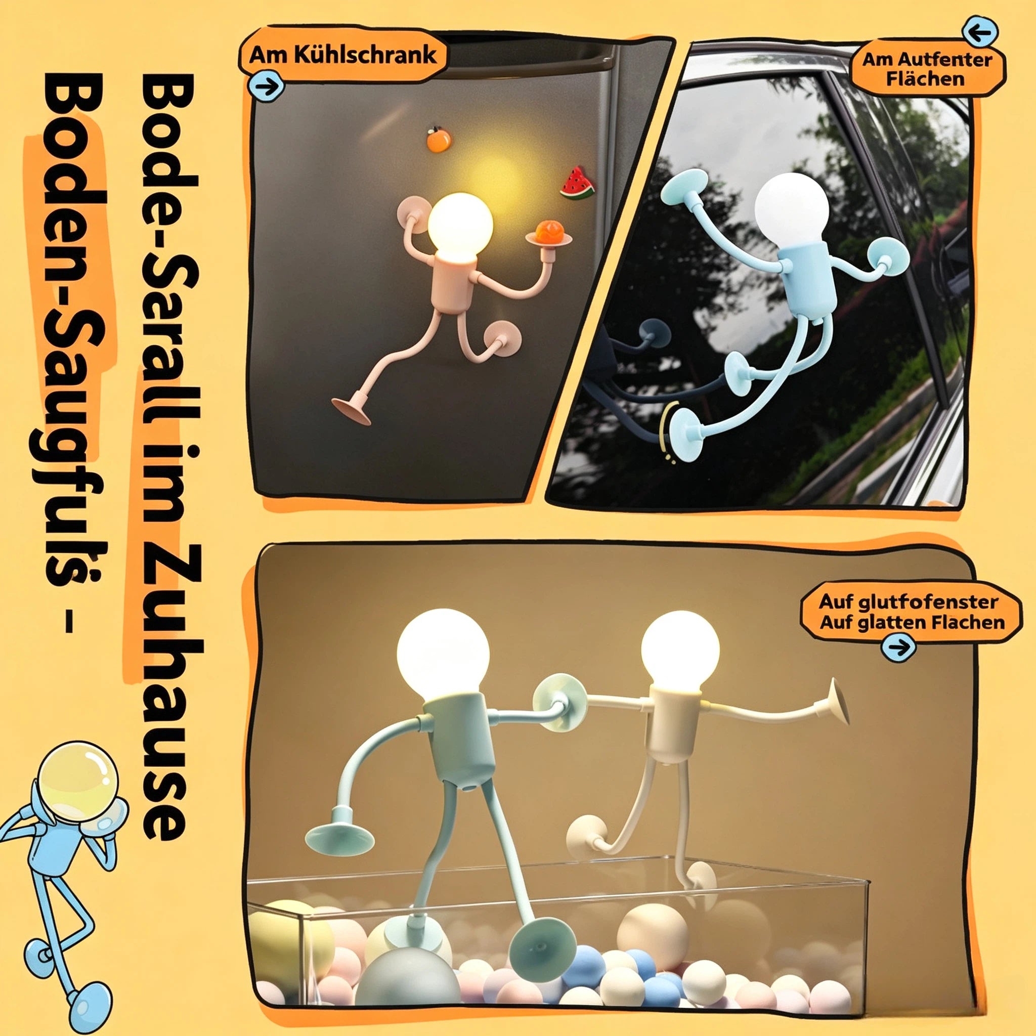 Kreative Mini LED Tischlampe mit Saugnäpfen – Biegbare Nachtlampe für Kinder, Lustiges DIY Nachtlicht für Schreibtisch, Kinderzimmer & Deko
