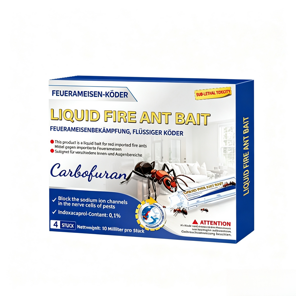2-teiliges Set Feuerameisen-Köder Flüssig (4x10ml) – Effektives Ameisengift mit Indoxacarb (0,1%), Flüssiger Köder gegen Feuerameisen & hartnäckige Ameisen für Innen & Außen