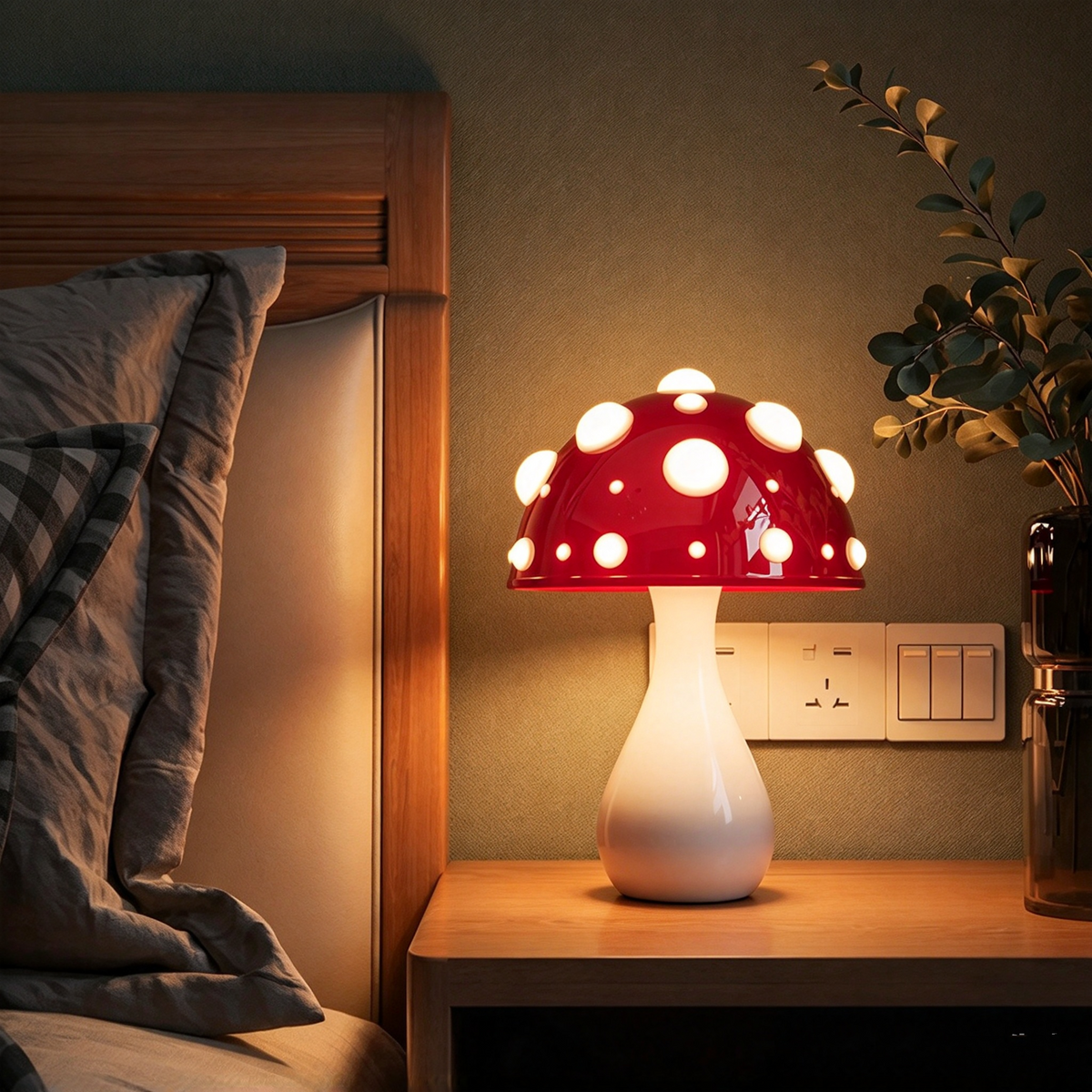 Designer Fliegenpilz LED Tischlampe – Kreative Retro Pilzlampe aus Eisen & PC, Dimmbare Nachttischlampe für Schlafzimmer, Wohnzimmer & Kinderzimmer