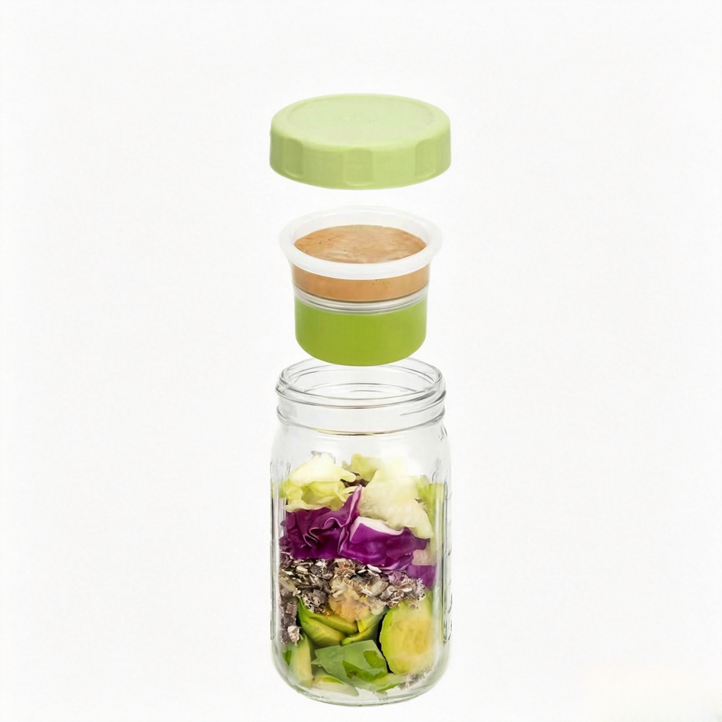 Overnight Oats Gläser Set mit Deckel & Soßenbehälter – Meal Prep Salatglas für Unterwegs & Büro