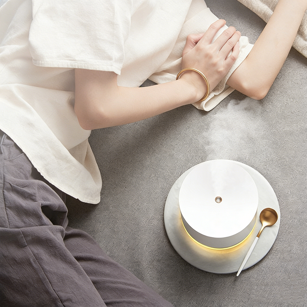 USB Luftbefeuchter Groß mit Tech-Design – 1L Kapazität Ultraschall Diffuser für Schlafzimmer & Büro – Leise Raumbefeuchter mit Nachtlicht & Aroma-Funktion