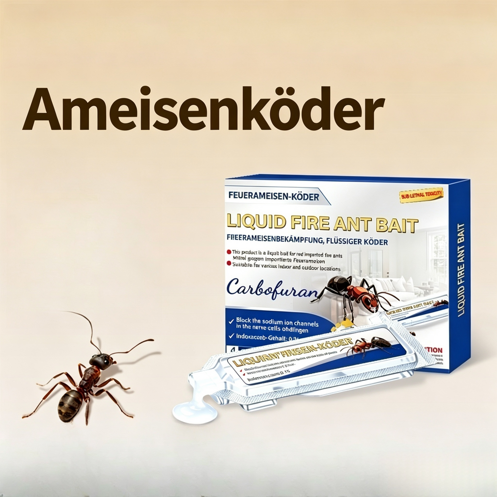 2-teiliges Set Feuerameisen-Köder Flüssig (4x10ml) – Effektives Ameisengift mit Indoxacarb (0,1%), Flüssiger Köder gegen Feuerameisen & hartnäckige Ameisen für Innen & Außen