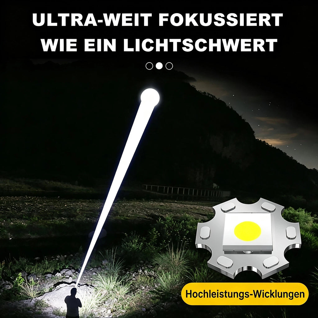 Extrem Helle LED Taschenlampe mit Teleskop-Zoom – Aufladbar via USB, mit LCD-Digitalanzeige – Wasserdichte Taktische Outdoor Taschenlampe für Camping, Wandern & Notfall