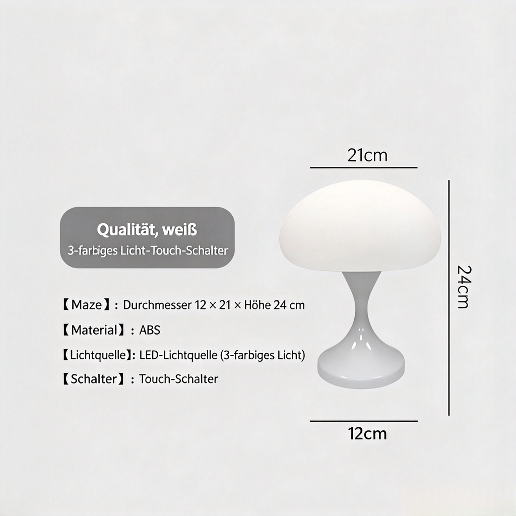 Retro LED Pilz Tischlampe mit Touch-Schalter – Modernes Nachtlicht mit 3-farbigem Licht, Stilvolle Nachttischlampe aus ABS für Schlafzimmer & Wohnzimmer