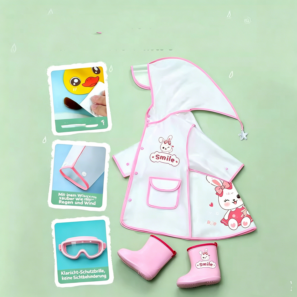 Wasserdichter Kinder Regenmantel: Reflektierender Regenponcho für Kindergarten & Schule