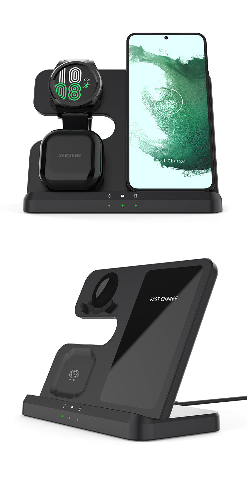 15W 3-in-1 Wireless Charger Stand – Kabellose Schnellladestation für Smartphone, Smartwatch & Kopfhörer, Vertikale Tisch-Ladestation