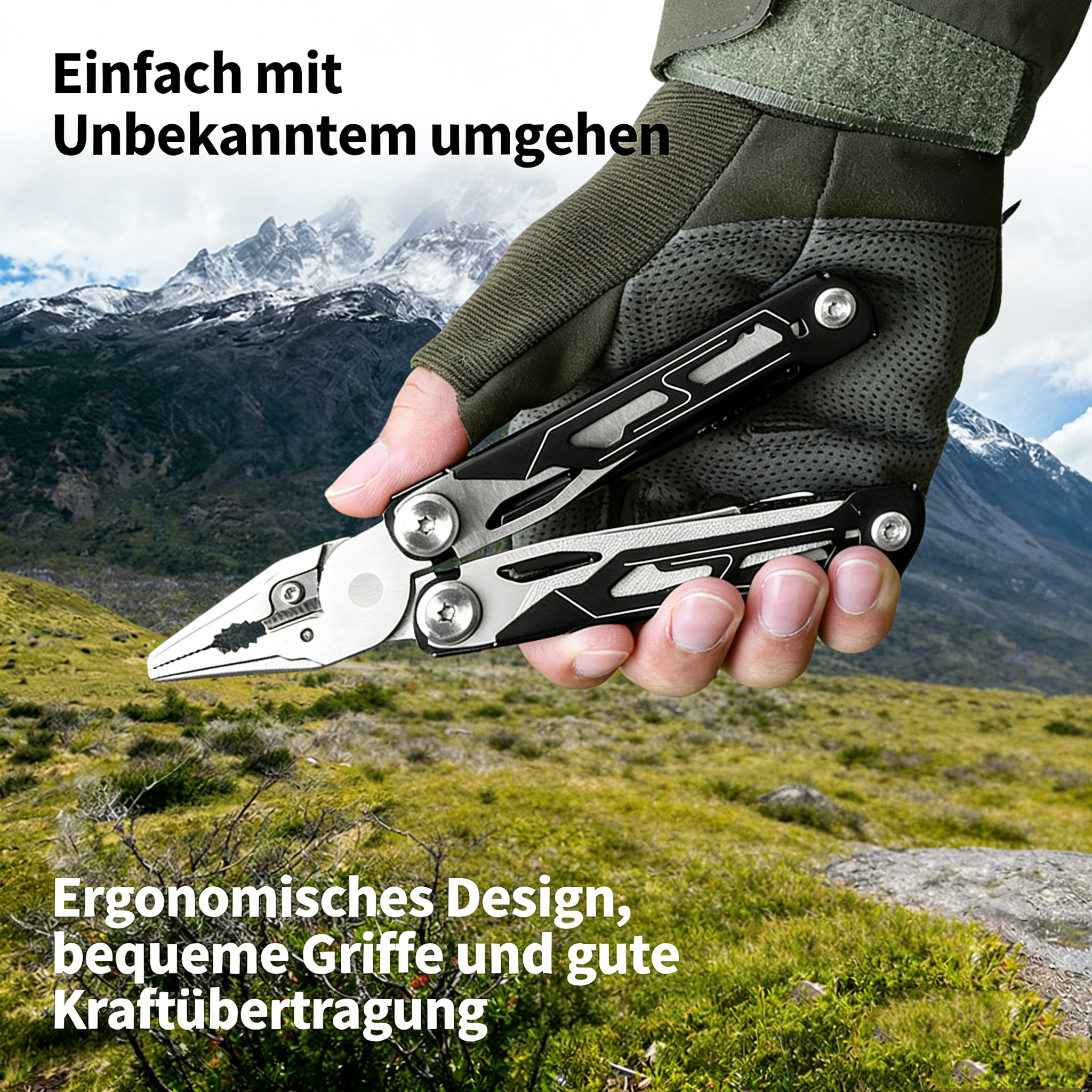 16-in-1 Multitool aus Edelstahl – Klappbare Multifunktionszange für Camping & Outdoor – Robustes EDC Taschenwerkzeug mit Drahtschneider & Säge – Profi Survival Ausrüstung