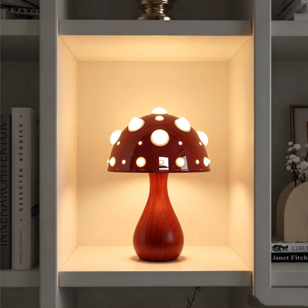 Designer Fliegenpilz LED Tischlampe – Kreative Retro Pilzlampe aus Eisen & PC, Dimmbare Nachttischlampe für Schlafzimmer, Wohnzimmer & Kinderzimmer