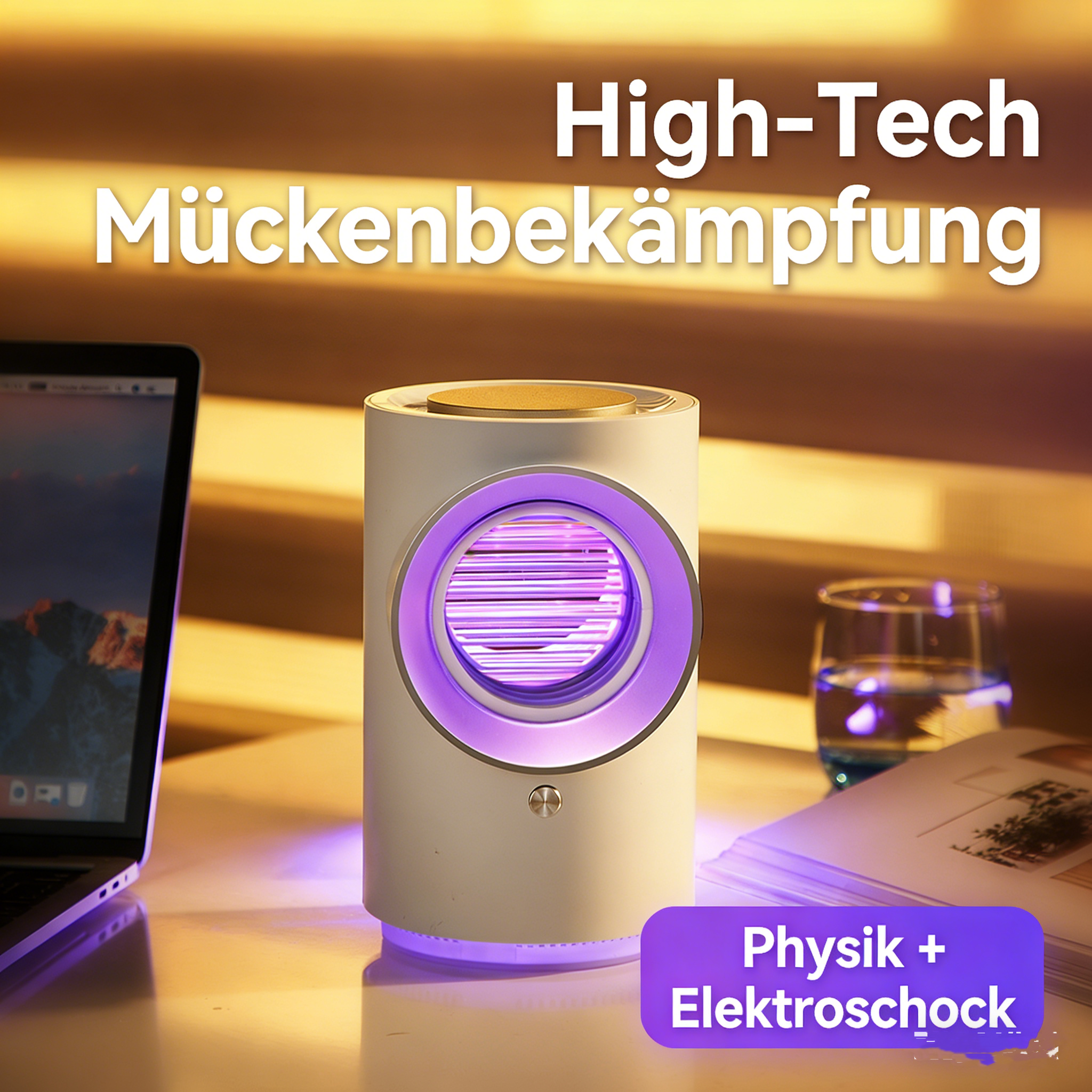 Elektrischer Mückenkiller Wiederaufladbar – 2-in-1 Insektenlampe & Saugfunktion – Tragbare Moskito Falle für Garten, Camping & Haus – USB-Aufladung – UV-Licht Mückenabwehr ohne Chemie